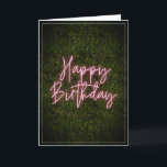 Boxwood Pink Neon Sign Happy Birthday Card<br><div class="desc">Pink neon sign inspired "Happy Birthday" text over boxwood inspired background with white trim.</div>