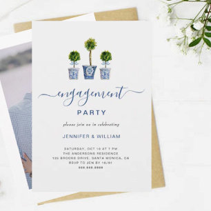 Boxwood Topiaries Photo Engagement Party Invitation