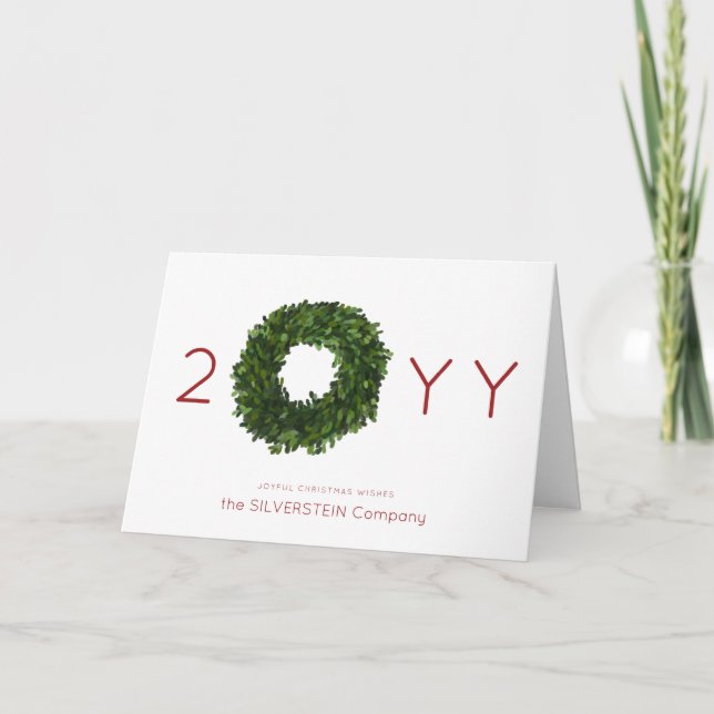 Boxwood Wreath Christmas Holiday Corporate Folded Invitation (Front)