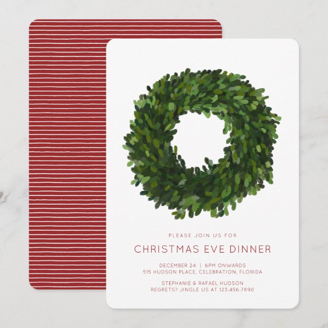 Boxwood Wreath Christmas Holiday Party Invitation (Front/Back)
