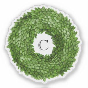 Boxwood Wreath Monogram Vinyl Sticker