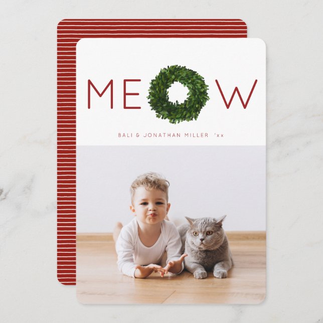 Boxwood Wreath Pet Christmas Holiday Flat Card (Front/Back)