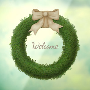 Boxwood Wreath With Bow Custom Name or Greeting Window Cling
