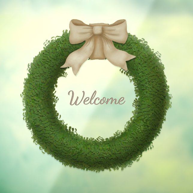 Boxwood Wreath With Bow Custom Name or Greeting Window Cling (Sheet 3)