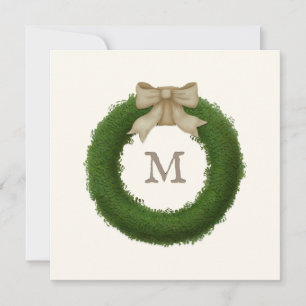 Boxwood Wreath With Rustic Bow Custom Monogrammed Thank You Card