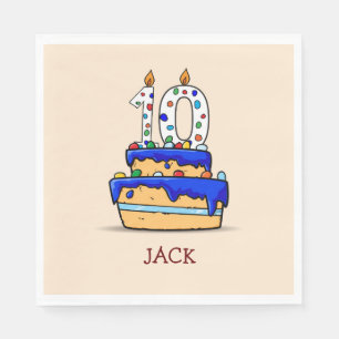 Boy 10th Birthday, 10 on Sweet Blue Cake Napkin