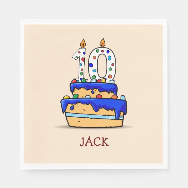 Boy 10th Birthday, 10 on Sweet Blue Cake Napkin (Front)