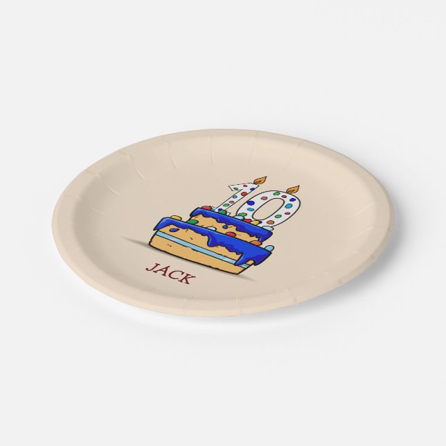 Boy 10th Birthday, 10 on Sweet Blue Cake Paper Plate (Angled)