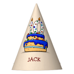 Boy 10th Birthday, 10 on Sweet Blue Cake Party Hat