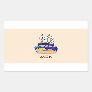 Boy 10th Birthday, 10 on Sweet Blue Cake Rectangular Sticker