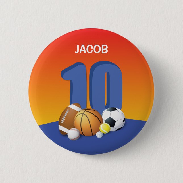 Boy 10th Birthday Sports Balls 6 Cm Round Badge (Front)