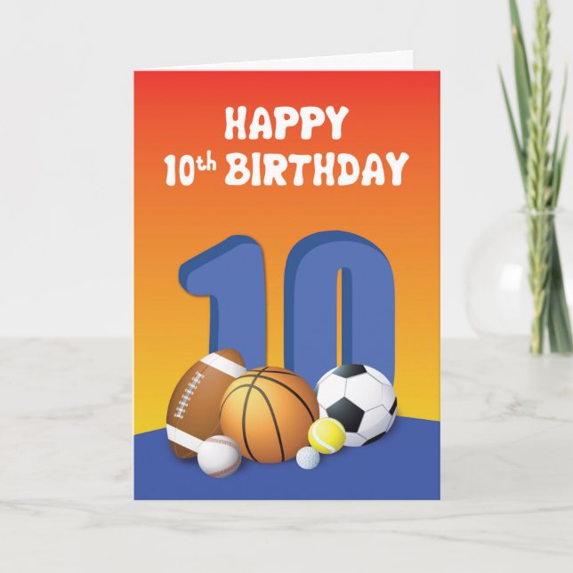 Boy 10th Birthday Sports Balls Card (Front)