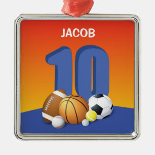 Boy 10th Birthday Sports Balls Metal Tree Decoration
