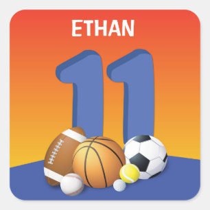 Boy 11th Birthday Sports Balls Square Sticker