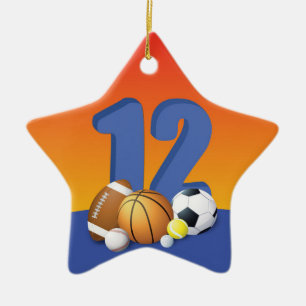 Boy 12th Birthday Sports Balls Ceramic Tree Decoration