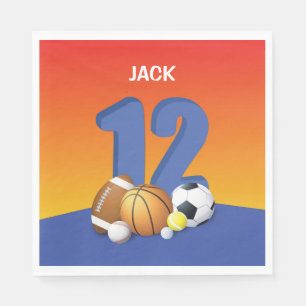 Boy 12th Birthday Sports Balls Napkin