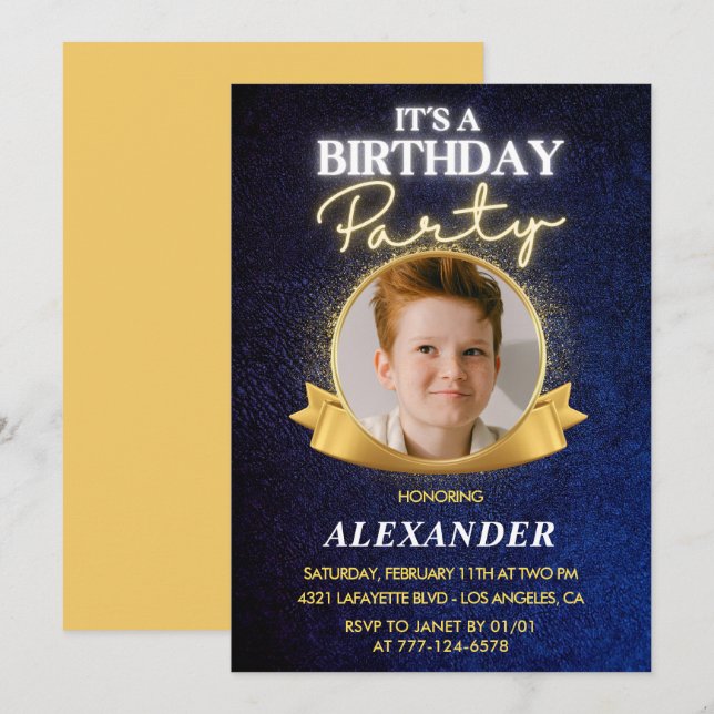 Boy 13th birthday invitations  Elegant Chic Photo (Front/Back)
