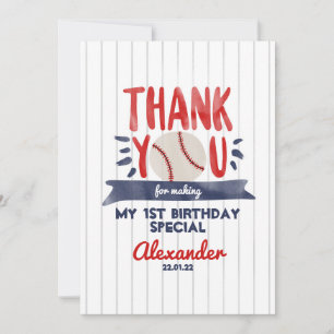 Boy 1st Baseball Birthday Thank You card