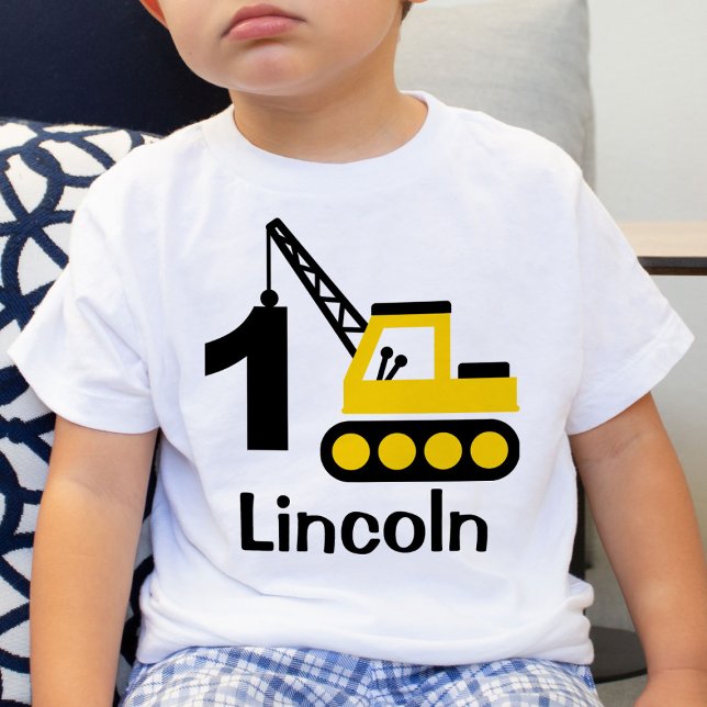 Boy 1st Birthday Construction Crane T-Shirt (Creator Uploaded)