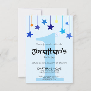 Boy 1st BIRTHDAY Cool Light Blue Stars  Invitation