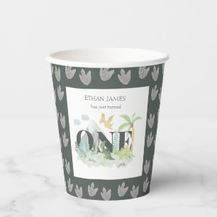 Boy 1st Birthday Cute Jungle Dinosaur Watercolor Paper Cups