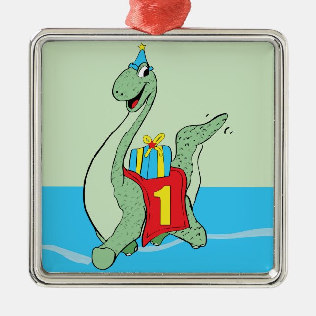 Boy, 1st Birthday Dinosaur Metal Tree Decoration (Front)