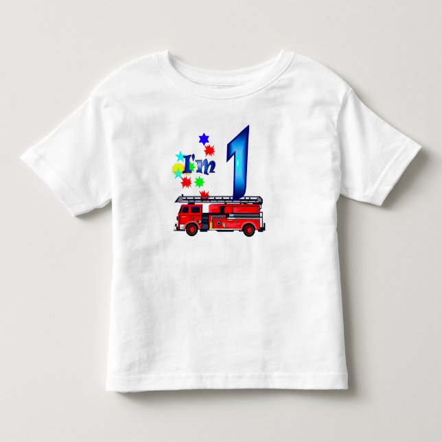 Boy 1st birthday fire engine toddler T-Shirt (Front)
