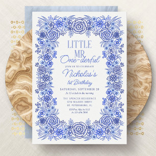 Boy 1st Birthday Mr One-derful Floral Invitation