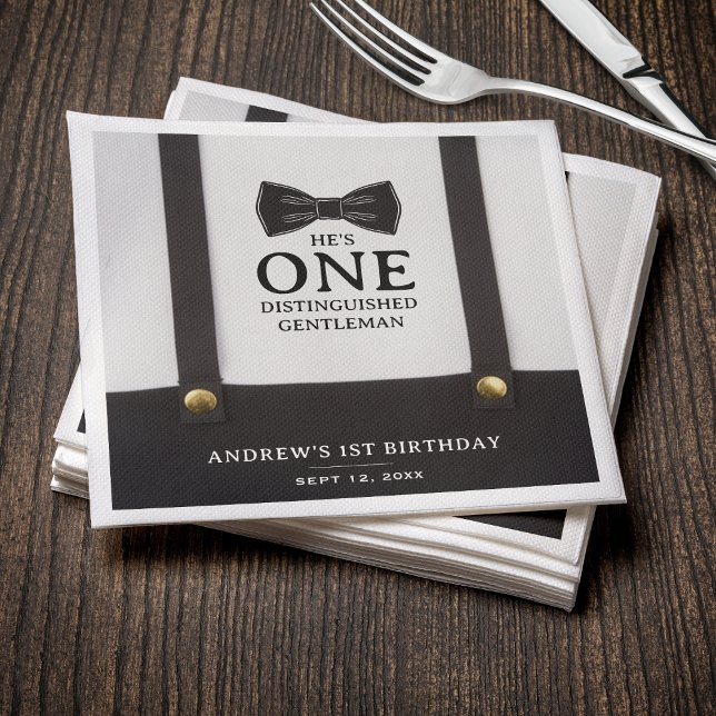 Boy 1st Birthday One Distinguished Gentleman Napkin (Creator Uploaded)