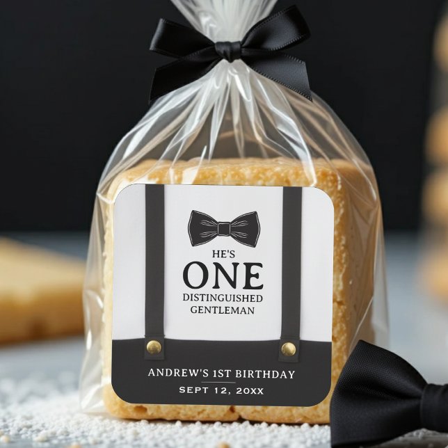 Boy 1st Birthday One Distinguished Gentleman Square Sticker (Creator Uploaded)