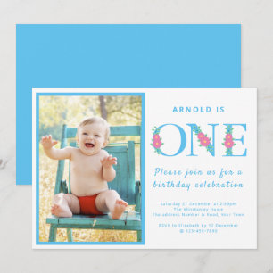 Boy 1st Birthday Party Blue Photo Invitation
