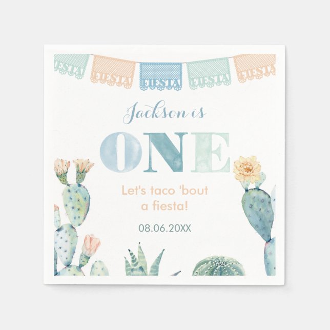 Boy 1st Birthday Party Let's Taco Bout A Fiesta Napkin (Front)