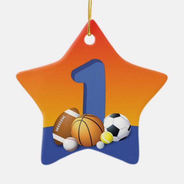Boy 1st Birthday Sports Balls Ceramic Tree Decoration (Front)