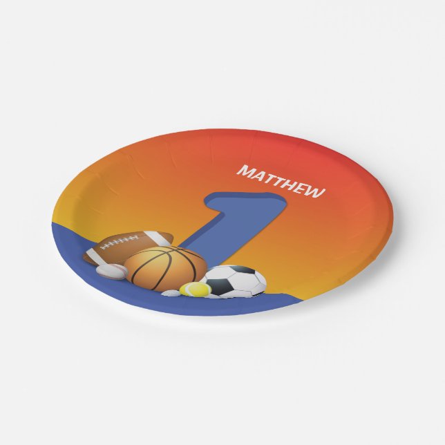 Boy 1st Birthday Sports Balls Paper Plate (Angled)