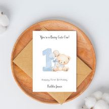 Boy 1st Birthday Teddy Bear Balloon Card