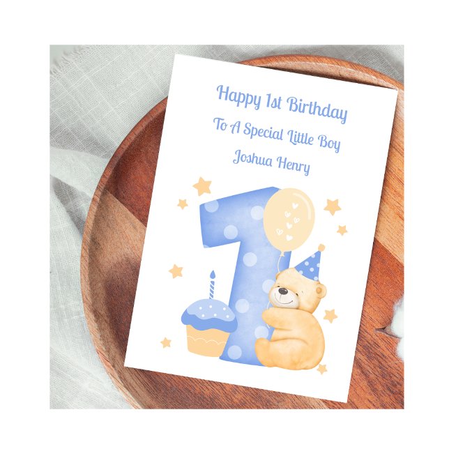 Boy 1st Birthday Teddy Bear Birthday Card (Creator Uploaded)