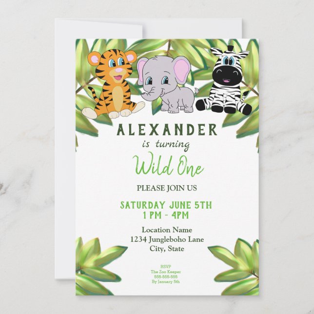 Boy 1st Birthday Wild One Jungle Safari Invitation (Front)