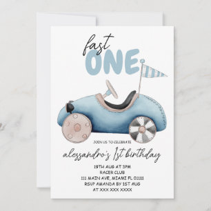 Boy 1st Fast One Birthday  Invitation