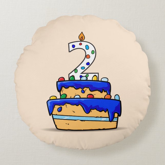 Boy 2nd Birthday, 2 on Sweet Blue Cake Round Cushion (Front)
