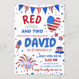 Boy 2nd Birthday 4th of July American USA Invitation