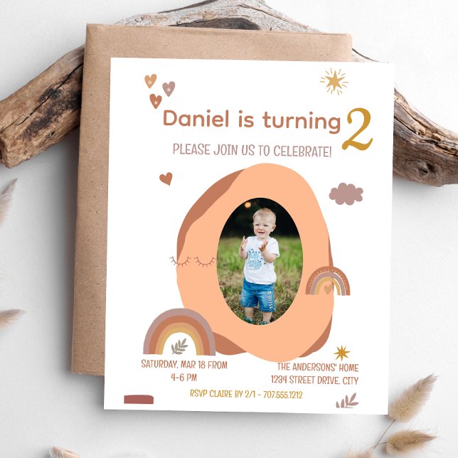 Boy 2nd Birthday card invite with photo (Creator Uploaded)