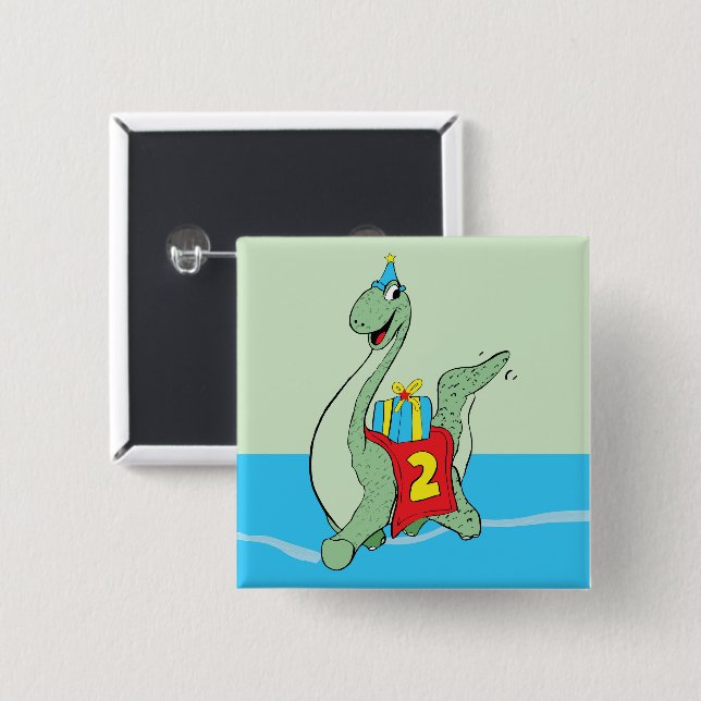 Boy, 2nd Birthday Dinosaur 15 Cm Square Badge (Front & Back)