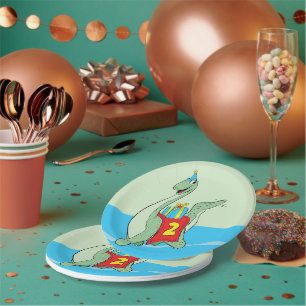 Boy, 2nd Birthday Dinosaur Paper Plate