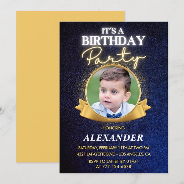 Boy 2nd birthday invitations  Elegant Chic Photo (Front/Back)