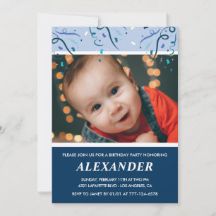 Boy 2nd birthday invitations Photo Navy Blue