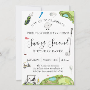 Boy 2nd birthday Party Golf Theme Invitation