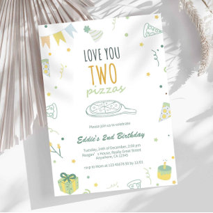 Boy 2nd Birthday Pizza Party Invitation Blue