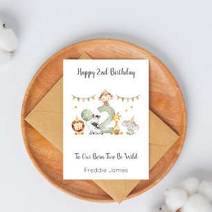 Boy 2nd Birthday Safari Animals Card