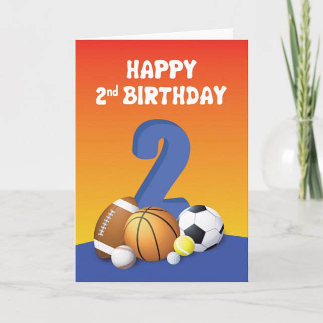 Boy 2nd Birthday Sports Balls Card (Front)