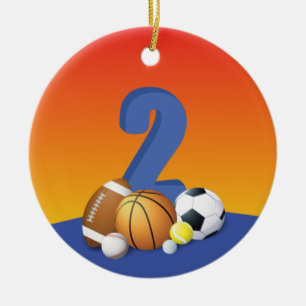 Boy 2nd Birthday Sports Balls Ceramic Tree Decoration